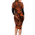 Hawaii Fish Hook Long Sleeve Bodycon Dress Polynesian Pattern Orange Version - Wonder Print Shop