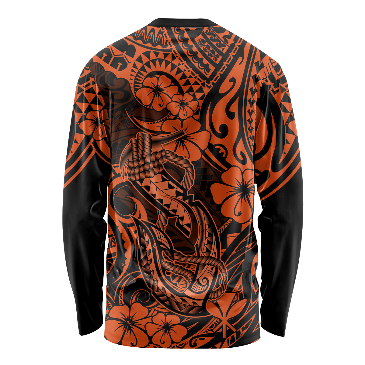 Hawaii Fish Hook Long Sleeve Shirt Polynesian Pattern Orange Version - Wonder Print Shop