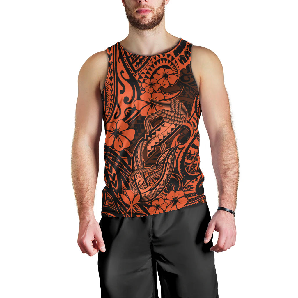 Hawaii Fish Hook Men Tank Top Polynesian Pattern Orange Version - Wonder Print Shop