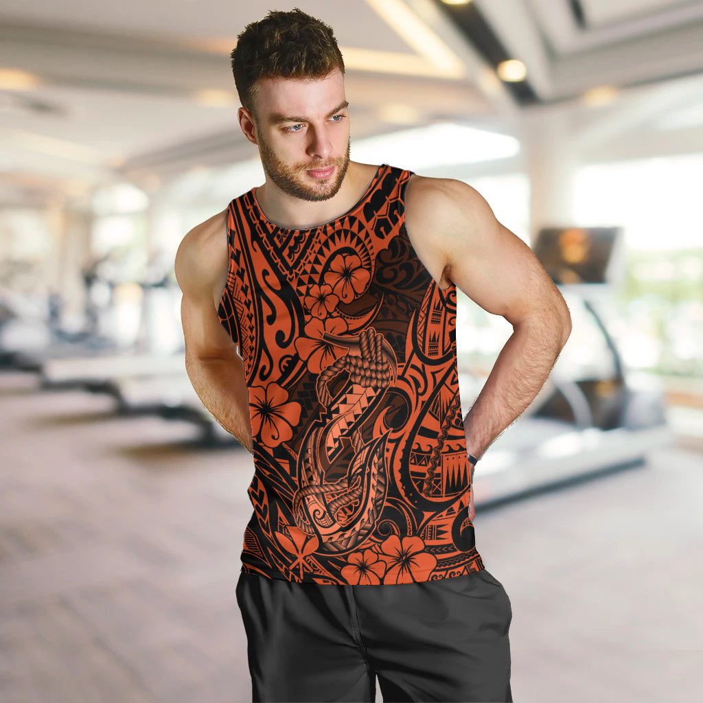 Hawaii Fish Hook Men Tank Top Polynesian Pattern Orange Version - Wonder Print Shop