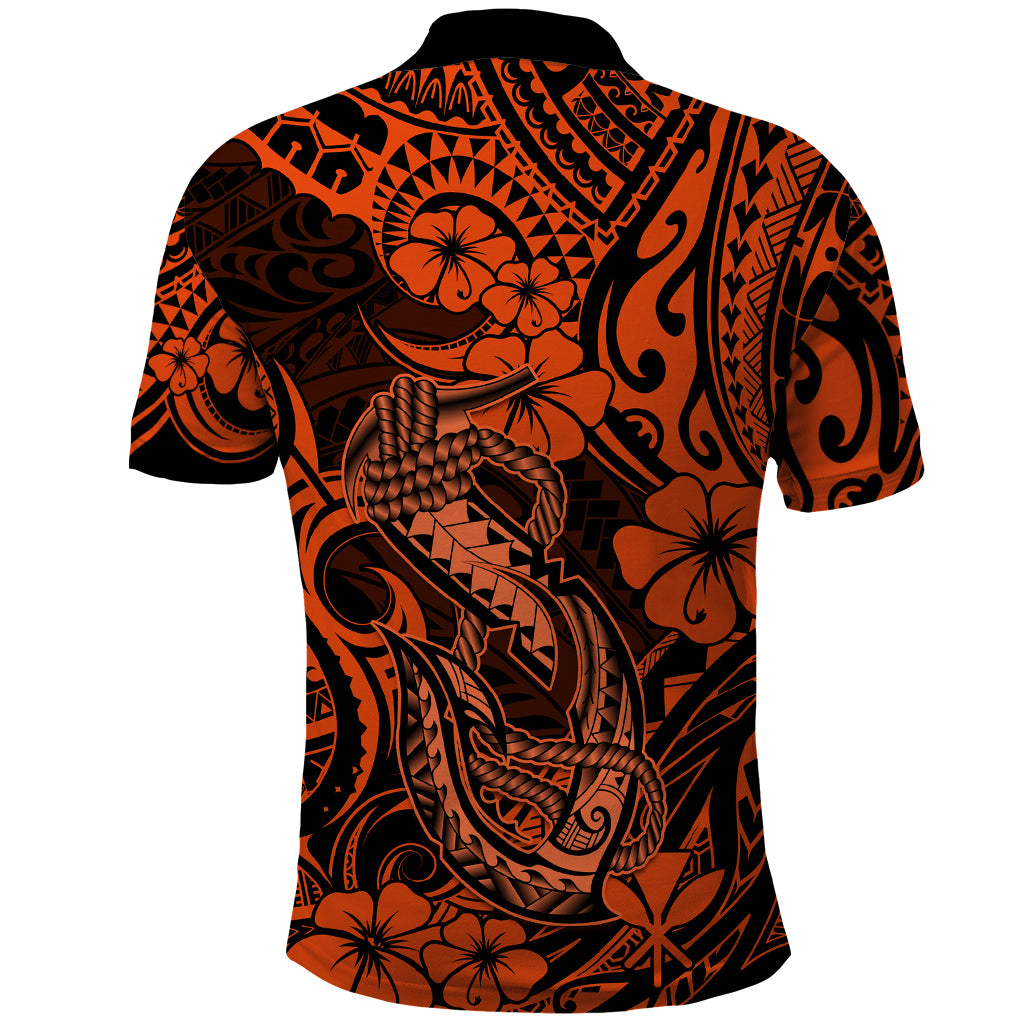 Hawaii Fish Hook Polo Shirt Polynesian Pattern Orange Version - Wonder Print Shop