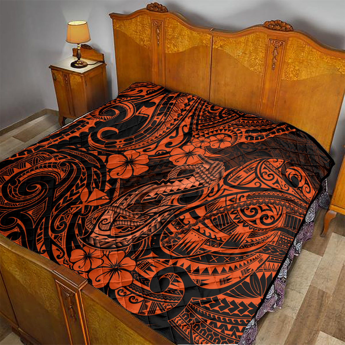 Hawaii Fish Hook Quilt Polynesian Pattern Orange Version - Wonder Print Shop