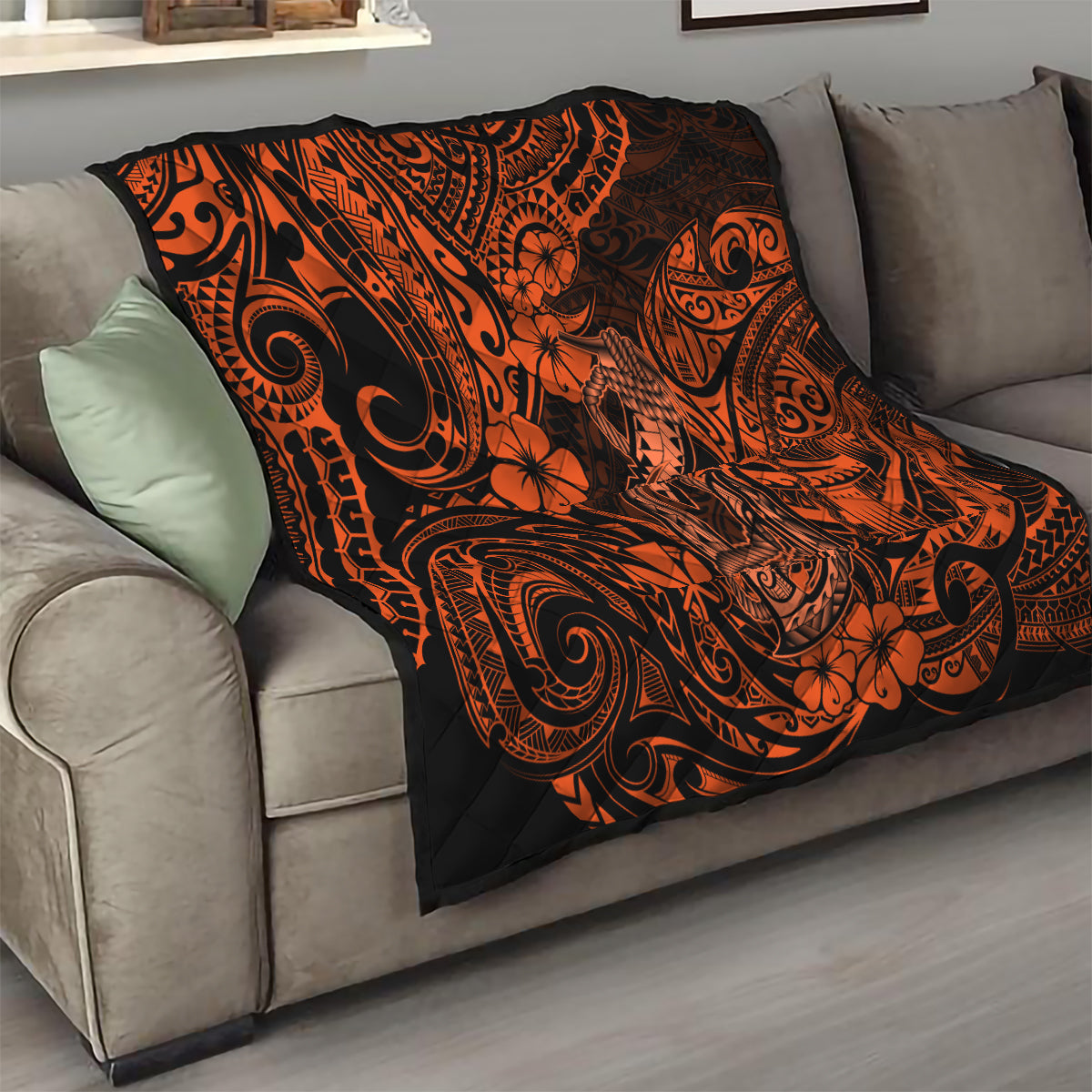 Hawaii Fish Hook Quilt Polynesian Pattern Orange Version - Wonder Print Shop