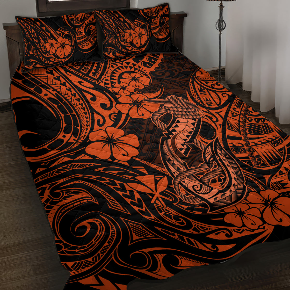 Hawaii Fish Hook Quilt Bed Set Polynesian Pattern Orange Version - Wonder Print Shop
