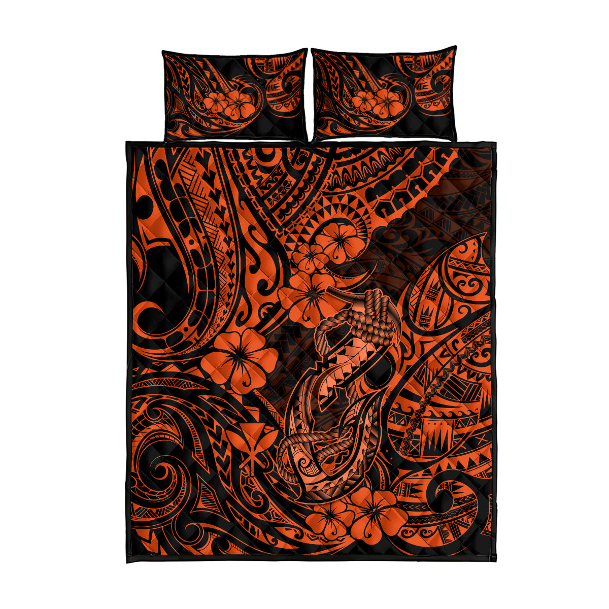 Hawaii Fish Hook Quilt Bed Set Polynesian Pattern Orange Version - Wonder Print Shop