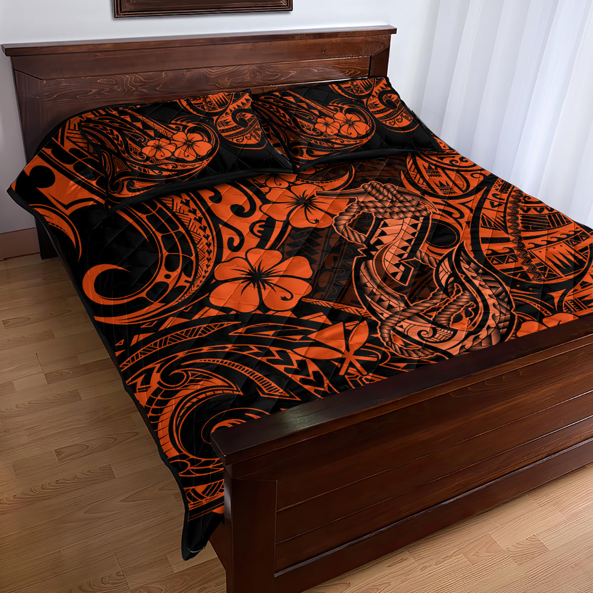 Hawaii Fish Hook Quilt Bed Set Polynesian Pattern Orange Version - Wonder Print Shop