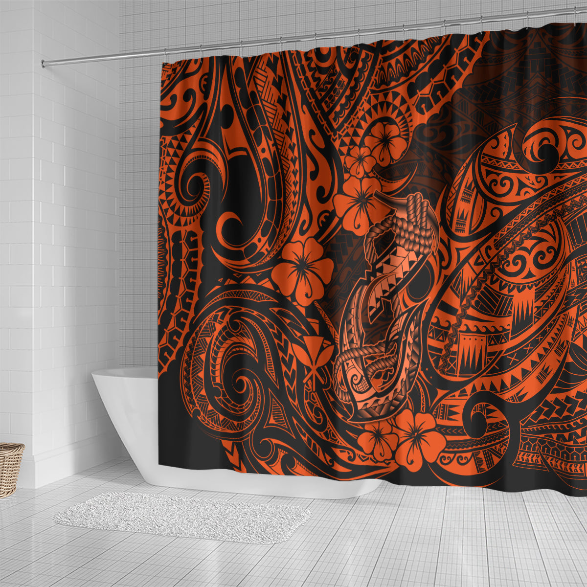 Hawaii Fish Hook Shower Curtain Polynesian Pattern Orange Version LT01