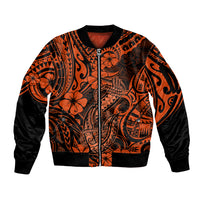 Hawaii Fish Hook Sleeve Zip Bomber Jacket Polynesian Pattern Orange Version - Wonder Print Shop