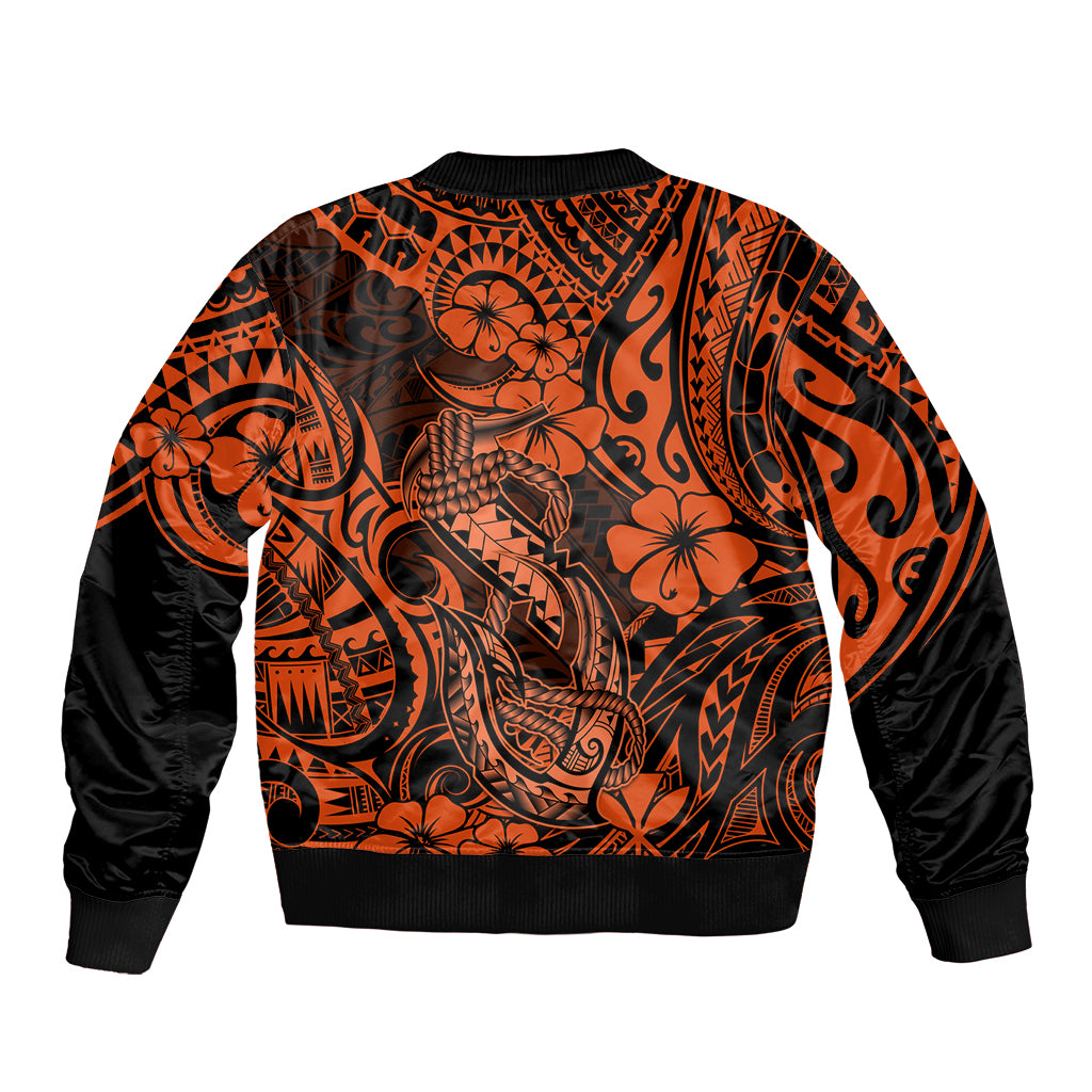 Hawaii Fish Hook Sleeve Zip Bomber Jacket Polynesian Pattern Orange Version - Wonder Print Shop
