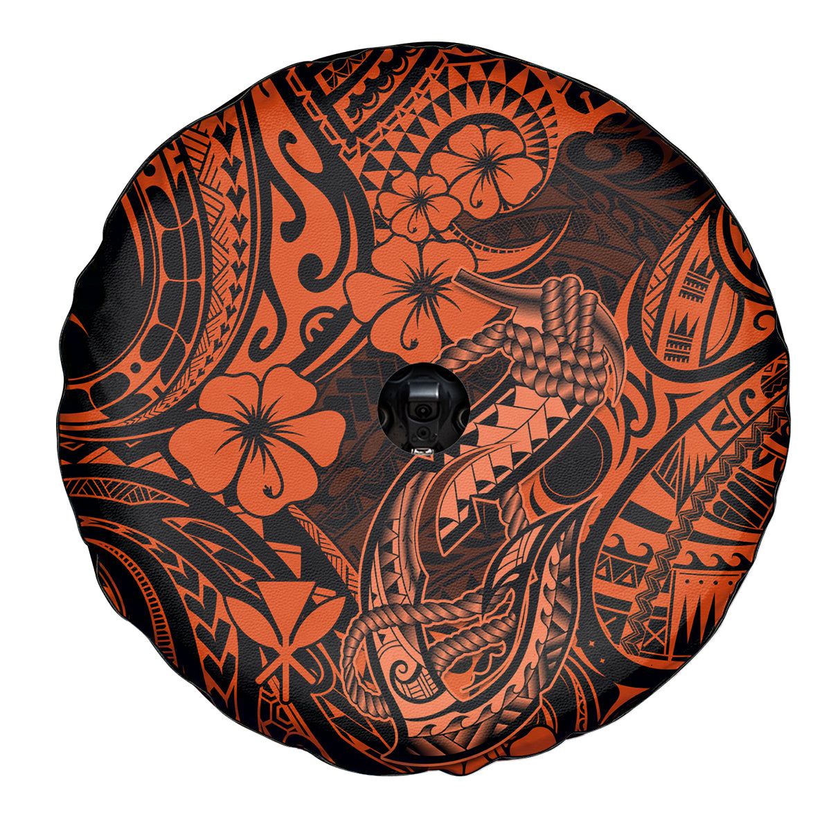 Hawaii Fish Hook Spare Tire Cover Polynesian Pattern Orange Version - Wonder Print Shop