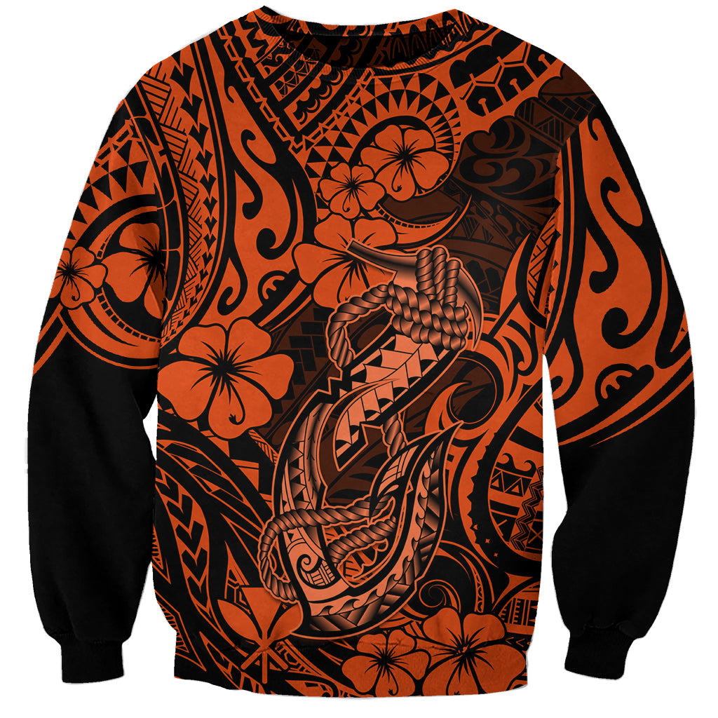 Hawaii Fish Hook Sweatshirt Polynesian Pattern Orange Version - Wonder Print Shop