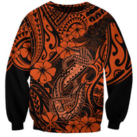 Hawaii Fish Hook Sweatshirt Polynesian Pattern Orange Version - Wonder Print Shop