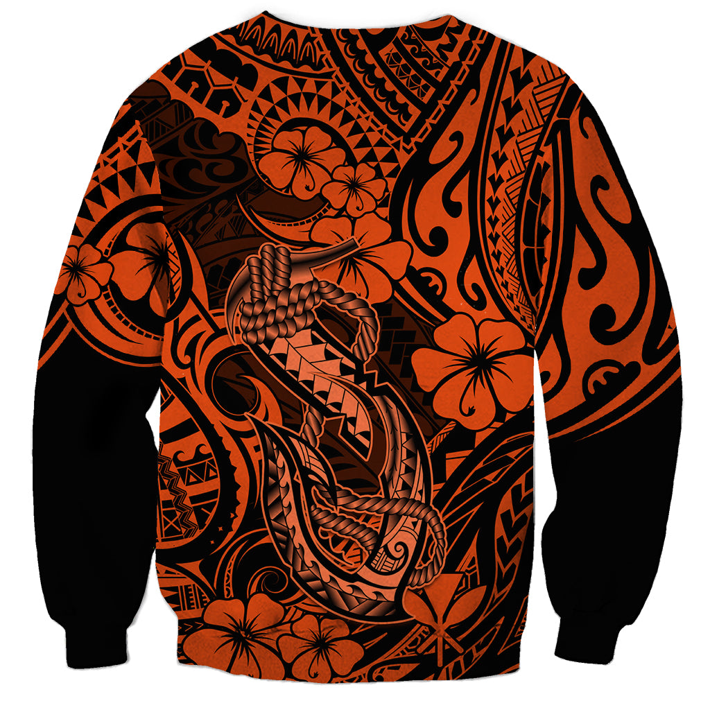 Hawaii Fish Hook Sweatshirt Polynesian Pattern Orange Version - Wonder Print Shop