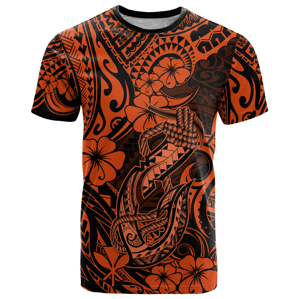 Hawaii Fish Hook T Shirt Polynesian Pattern Orange Version - Wonder Print Shop