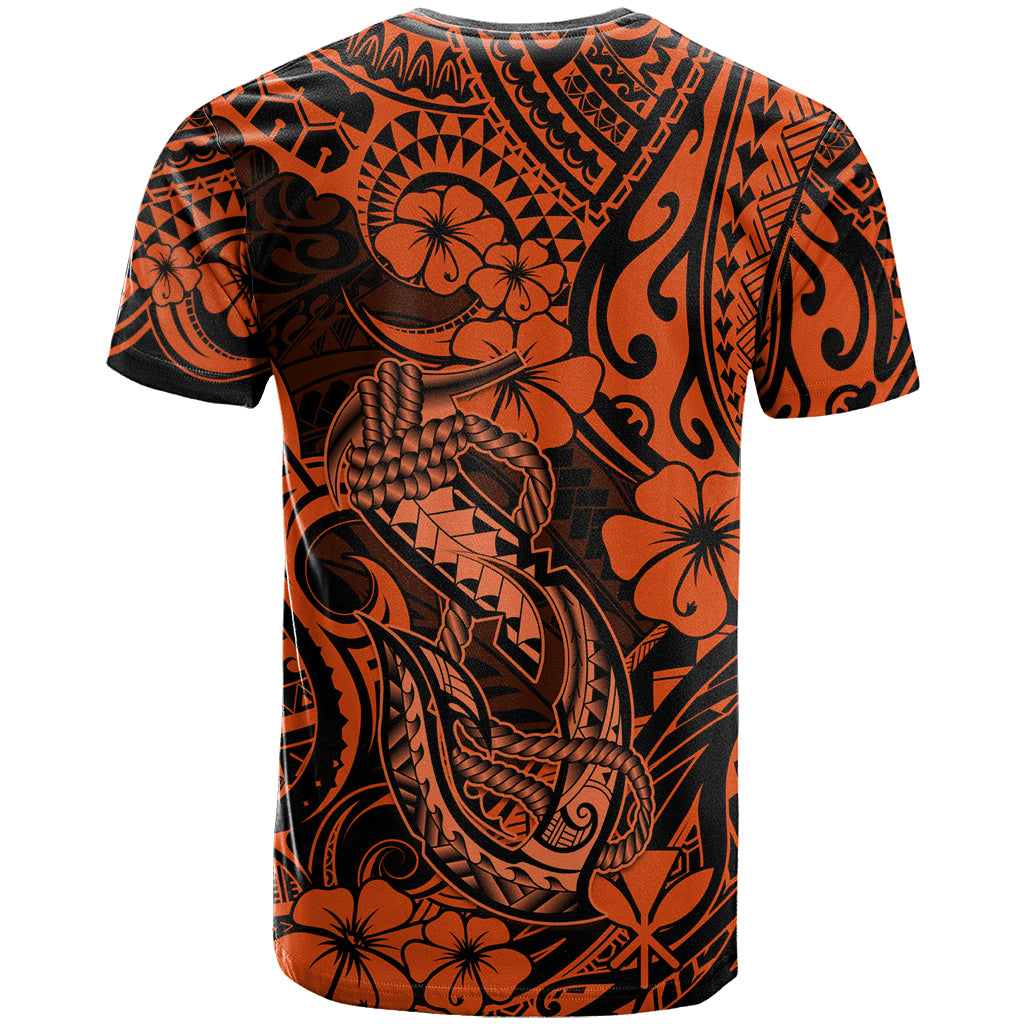 Hawaii Fish Hook T Shirt Polynesian Pattern Orange Version - Wonder Print Shop