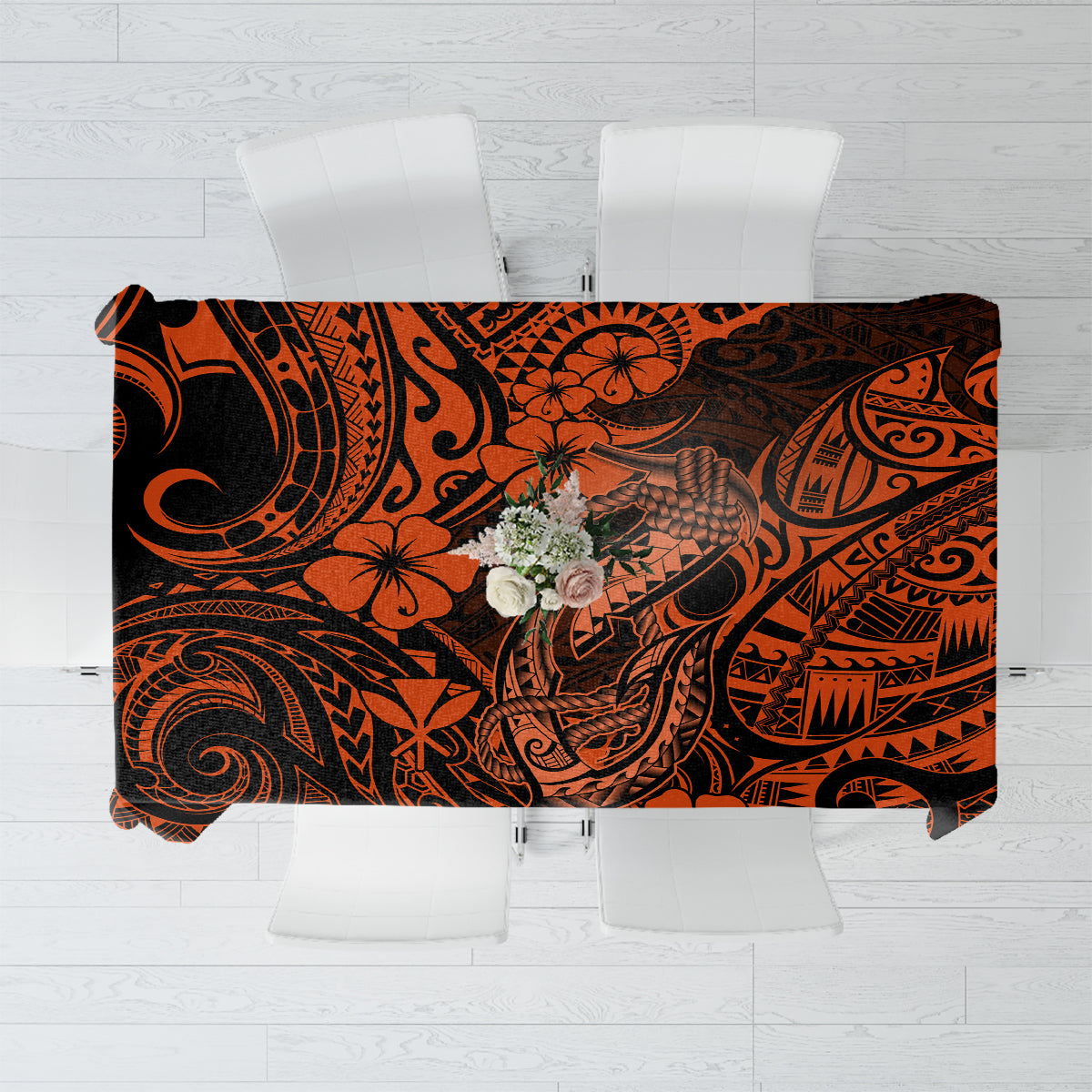 Hawaii Fish Hook Tablecloth Polynesian Pattern Orange Version - Wonder Print Shop