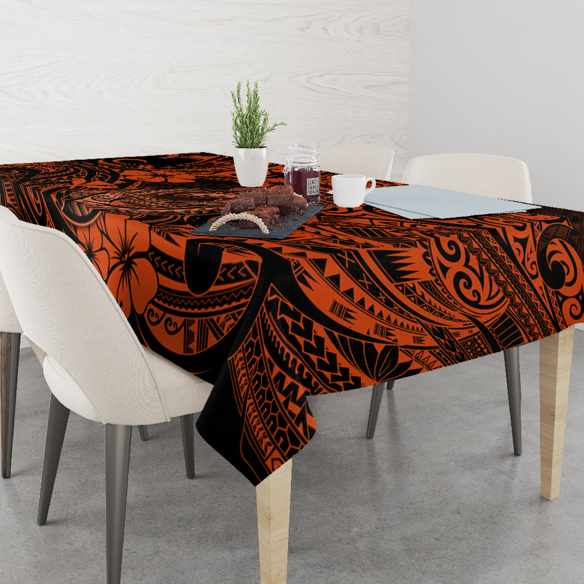 Hawaii Fish Hook Tablecloth Polynesian Pattern Orange Version - Wonder Print Shop