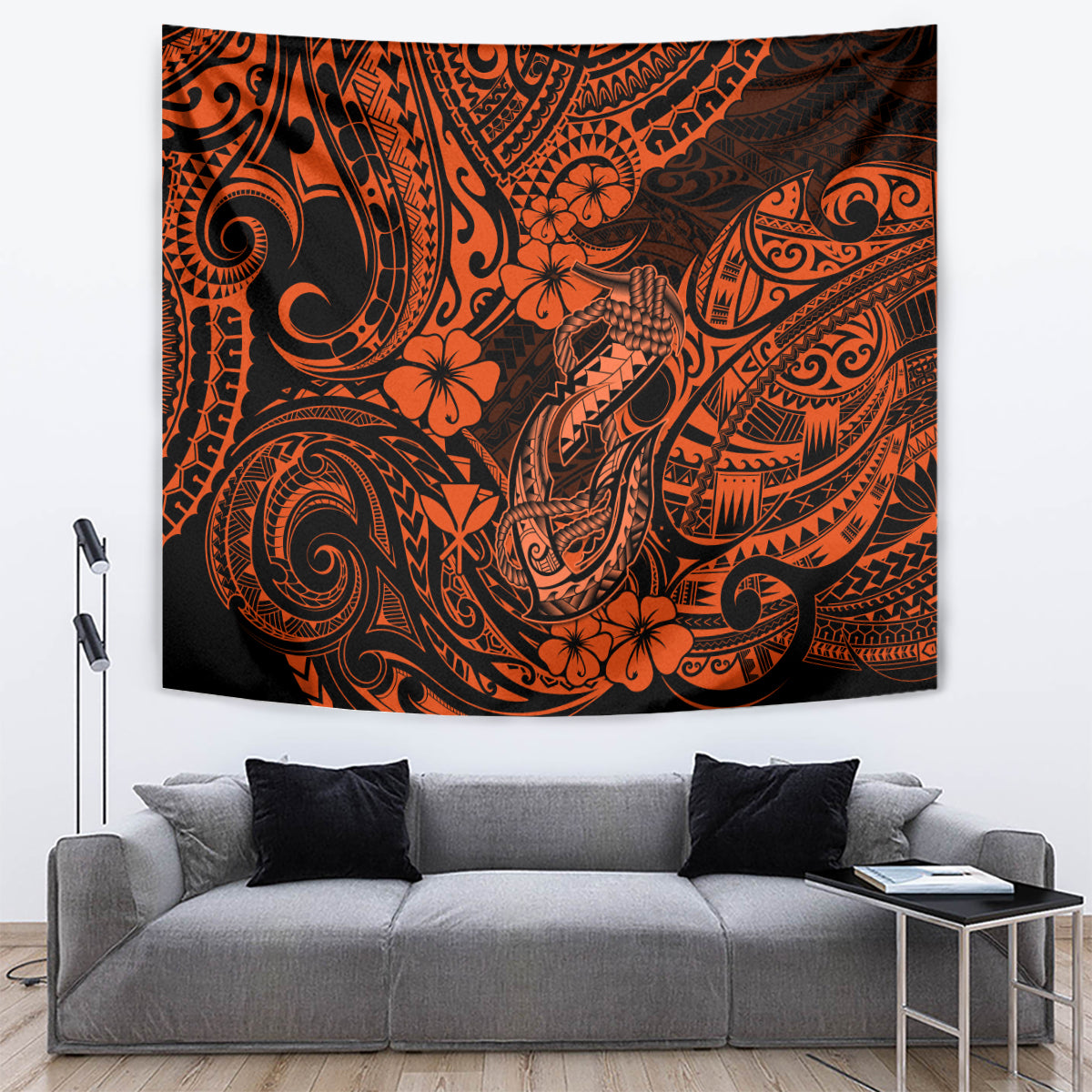 Hawaii Fish Hook Tapestry Polynesian Pattern Orange Version - Wonder Print Shop