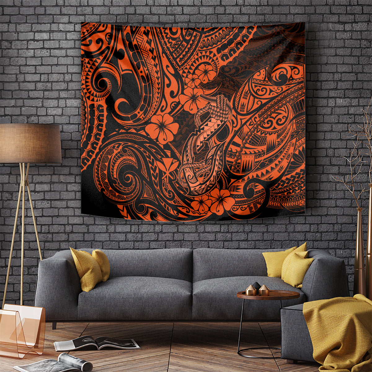 Hawaii Fish Hook Tapestry Polynesian Pattern Orange Version - Wonder Print Shop