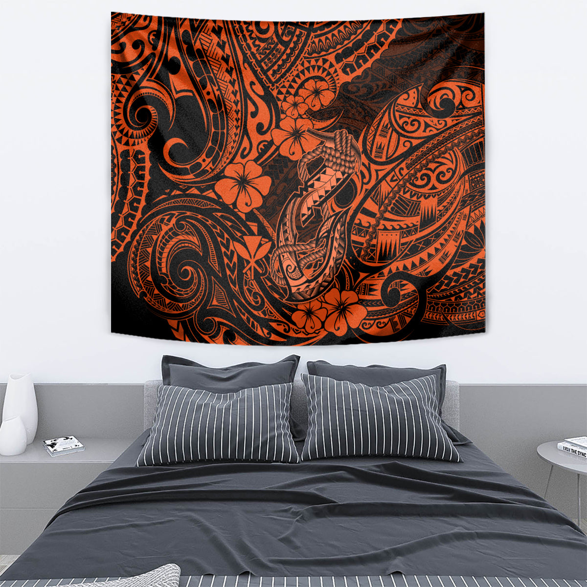 Hawaii Fish Hook Tapestry Polynesian Pattern Orange Version - Wonder Print Shop