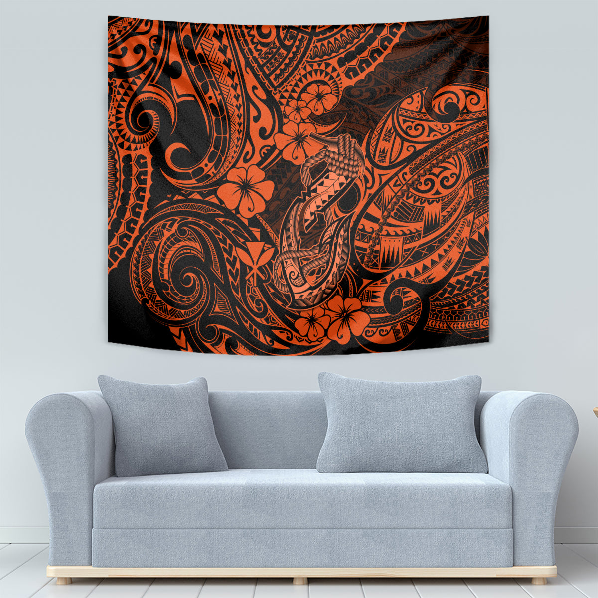 Hawaii Fish Hook Tapestry Polynesian Pattern Orange Version - Wonder Print Shop