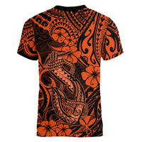 Hawaii Fish Hook Women V Neck T Shirt Polynesian Pattern Orange Version - Wonder Print Shop