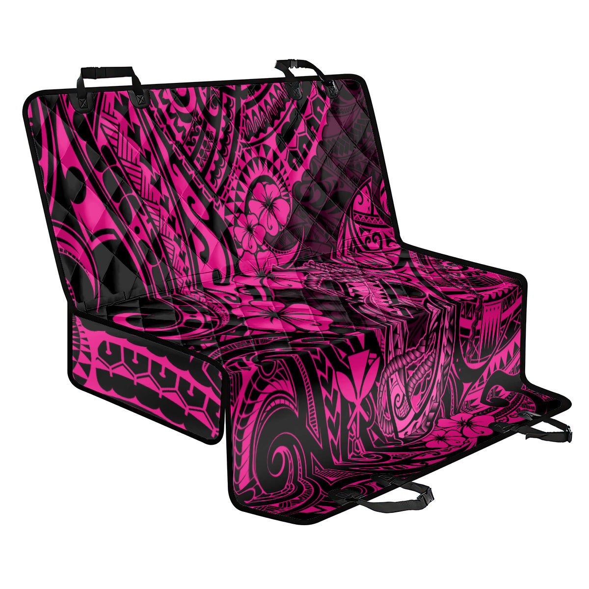 Hawaii Fish Hook Back Car Seat Cover Hibiscus Hawaii Tribal Tattoo Pink Version - Wonder Print Shop