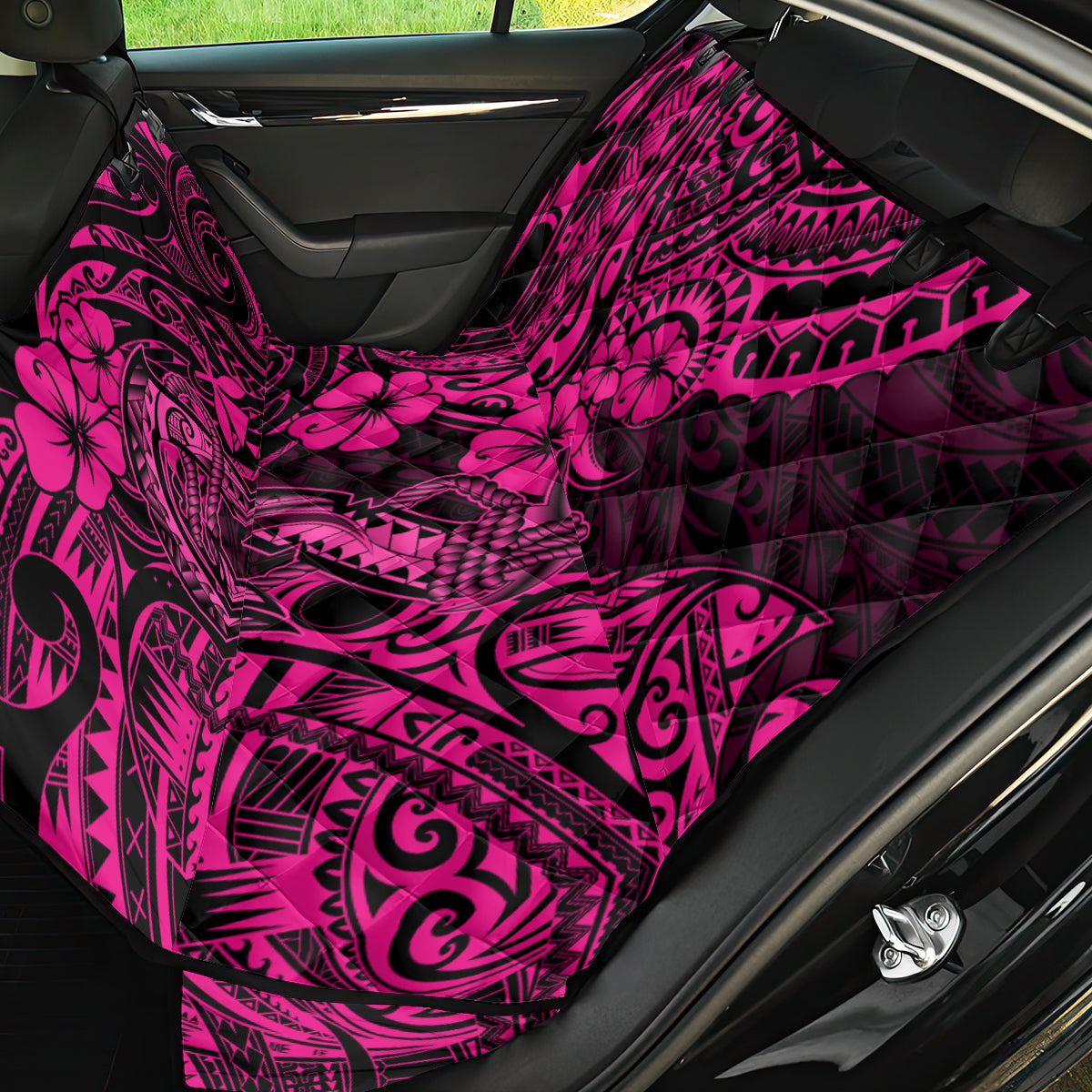 Hawaii Fish Hook Back Car Seat Cover Hibiscus Hawaii Tribal Tattoo Pink Version - Wonder Print Shop