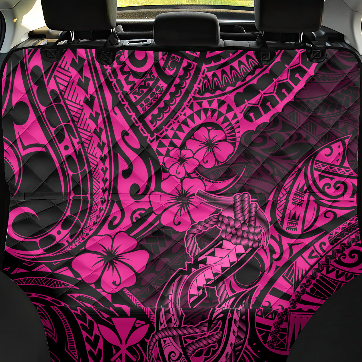 Hawaii Fish Hook Back Car Seat Cover Hibiscus Hawaii Tribal Tattoo Pink Version - Wonder Print Shop