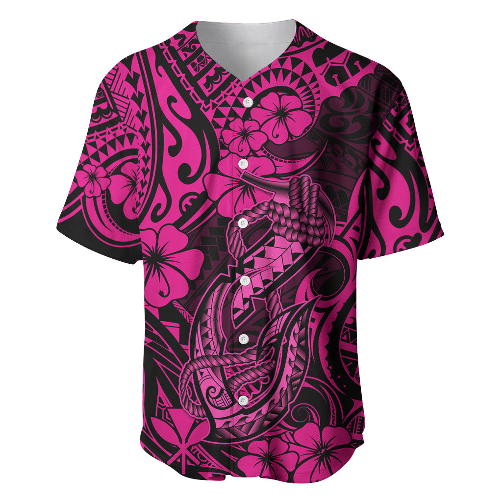Hawaii Fish Hook Baseball Jersey Hibiscus Hawaii Tribal Tattoo Pink Version - Wonder Print Shop