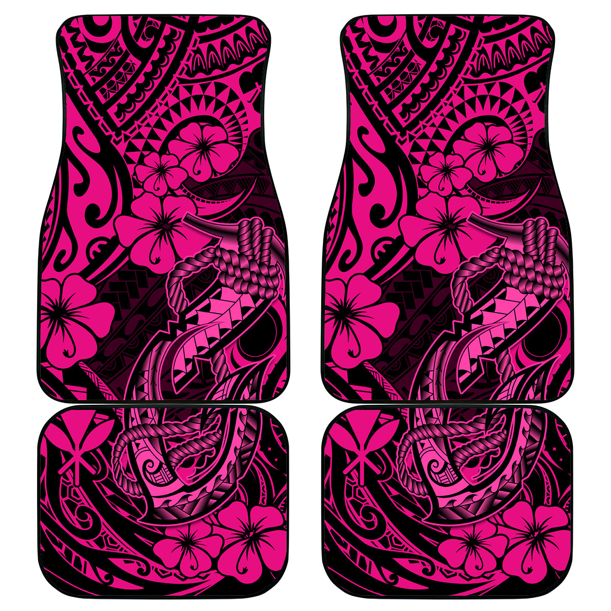 Hawaii Fish Hook Car Mats Hibiscus Hawaii Tribal Tattoo Pink Version - Wonder Print Shop