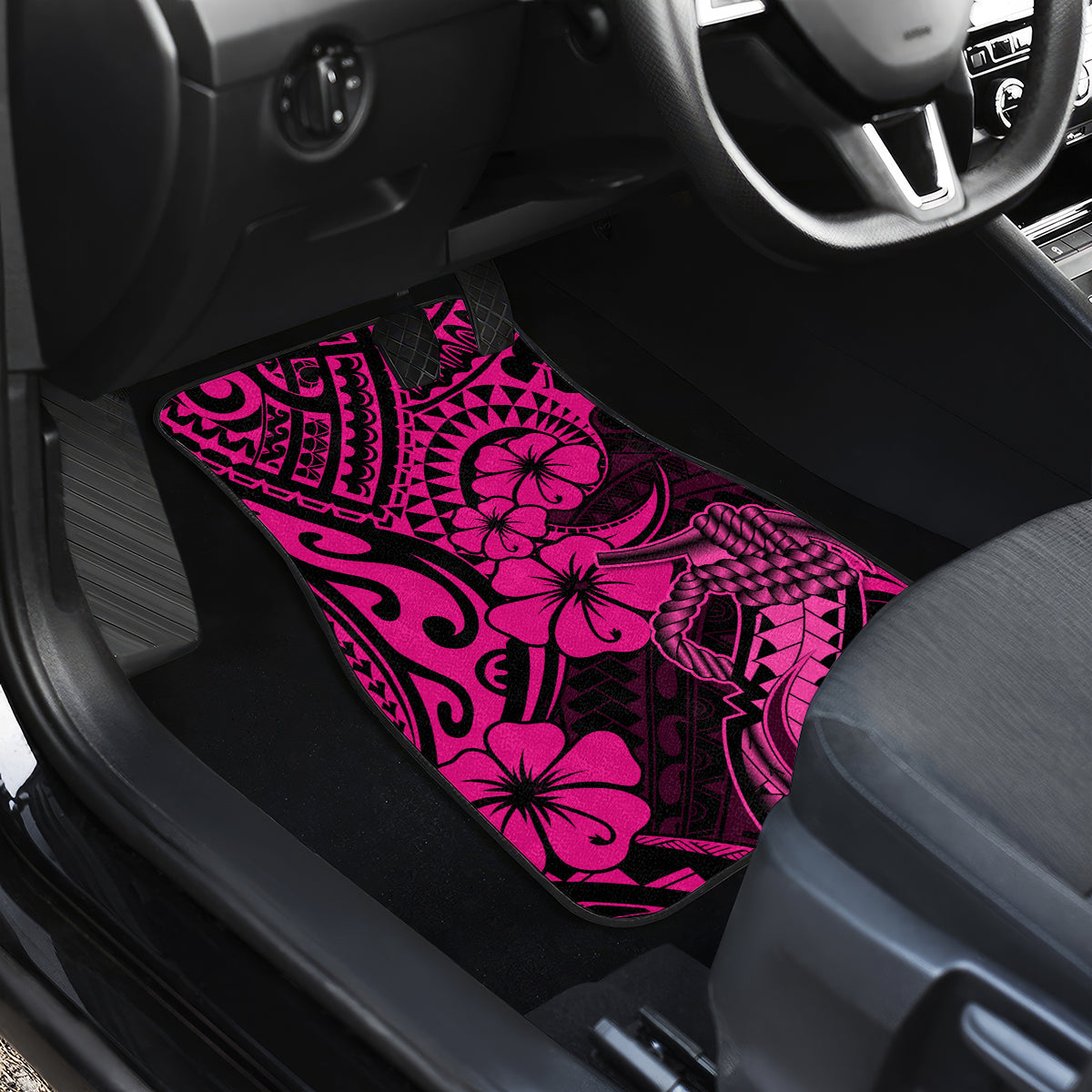 Hawaii Fish Hook Car Mats Hibiscus Hawaii Tribal Tattoo Pink Version - Wonder Print Shop