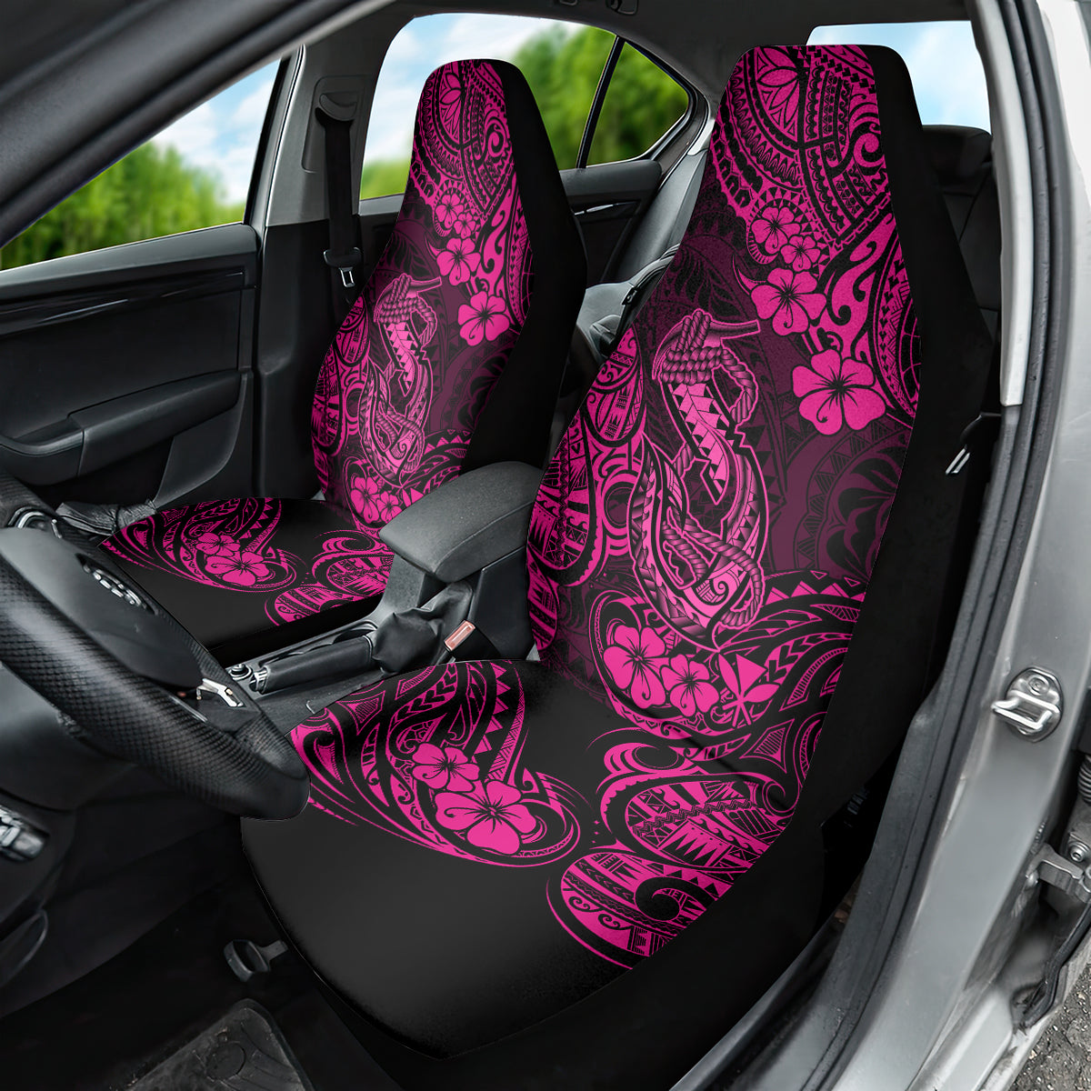 Hawaii Fish Hook Car Seat Cover Hibiscus Hawaii Tribal Tattoo Pink Version - Wonder Print Shop