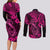 Hawaii Fish Hook Couples Matching Long Sleeve Bodycon Dress and Long Sleeve Button Shirts Hibiscus Hawaii Tribal Tattoo Pink Version - Wonder Print Shop