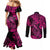 hawaii-fish-hook-couples-matching-mermaid-dress-and-long-sleeve-button-shirts-hibiscus-hawaii-tribal-tattoo-pink-version