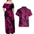 Hawaii Fish Hook Couples Matching Off Shoulder Maxi Dress and Hawaiian Shirt Hibiscus Hawaii Tribal Tattoo Pink Version - Wonder Print Shop