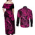 Hawaii Fish Hook Couples Matching Off Shoulder Maxi Dress and Long Sleeve Button Shirts Hibiscus Hawaii Tribal Tattoo Pink Version - Wonder Print Shop
