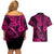 Hawaii Fish Hook Couples Matching Off Shoulder Short Dress and Hawaiian Shirt Hibiscus Hawaii Tribal Tattoo Pink Version - Wonder Print Shop