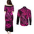 Hawaii Fish Hook Couples Matching Puletasi Dress and Long Sleeve Button Shirts Hibiscus Hawaii Tribal Tattoo Pink Version - Wonder Print Shop