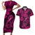 Hawaii Fish Hook Couples Matching Short Sleeve Bodycon Dress and Hawaiian Shirt Hibiscus Hawaii Tribal Tattoo Pink Version - Wonder Print Shop