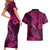 Hawaii Fish Hook Couples Matching Short Sleeve Bodycon Dress and Hawaiian Shirt Hibiscus Hawaii Tribal Tattoo Pink Version - Wonder Print Shop