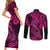 Hawaii Fish Hook Couples Matching Short Sleeve Bodycon Dress and Long Sleeve Button Shirts Hibiscus Hawaii Tribal Tattoo Pink Version - Wonder Print Shop