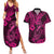 Hawaii Fish Hook Couples Matching Summer Maxi Dress and Hawaiian Shirt Hibiscus Hawaii Tribal Tattoo Pink Version - Wonder Print Shop