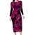Hawaii Fish Hook Family Matching Long Sleeve Bodycon Dress and Hawaiian Shirt Hibiscus Hawaii Tribal Tattoo Pink Version - Wonder Print Shop