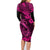 Hawaii Fish Hook Family Matching Long Sleeve Bodycon Dress and Hawaiian Shirt Hibiscus Hawaii Tribal Tattoo Pink Version - Wonder Print Shop