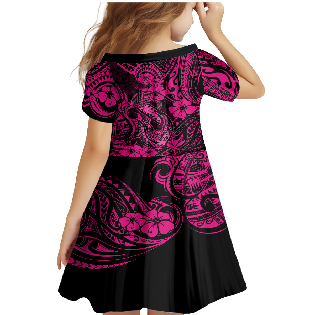 Hawaii Fish Hook Family Matching Mermaid Dress and Hawaiian Shirt Hibiscus Hawaii Tribal Tattoo Pink Version - Wonder Print Shop