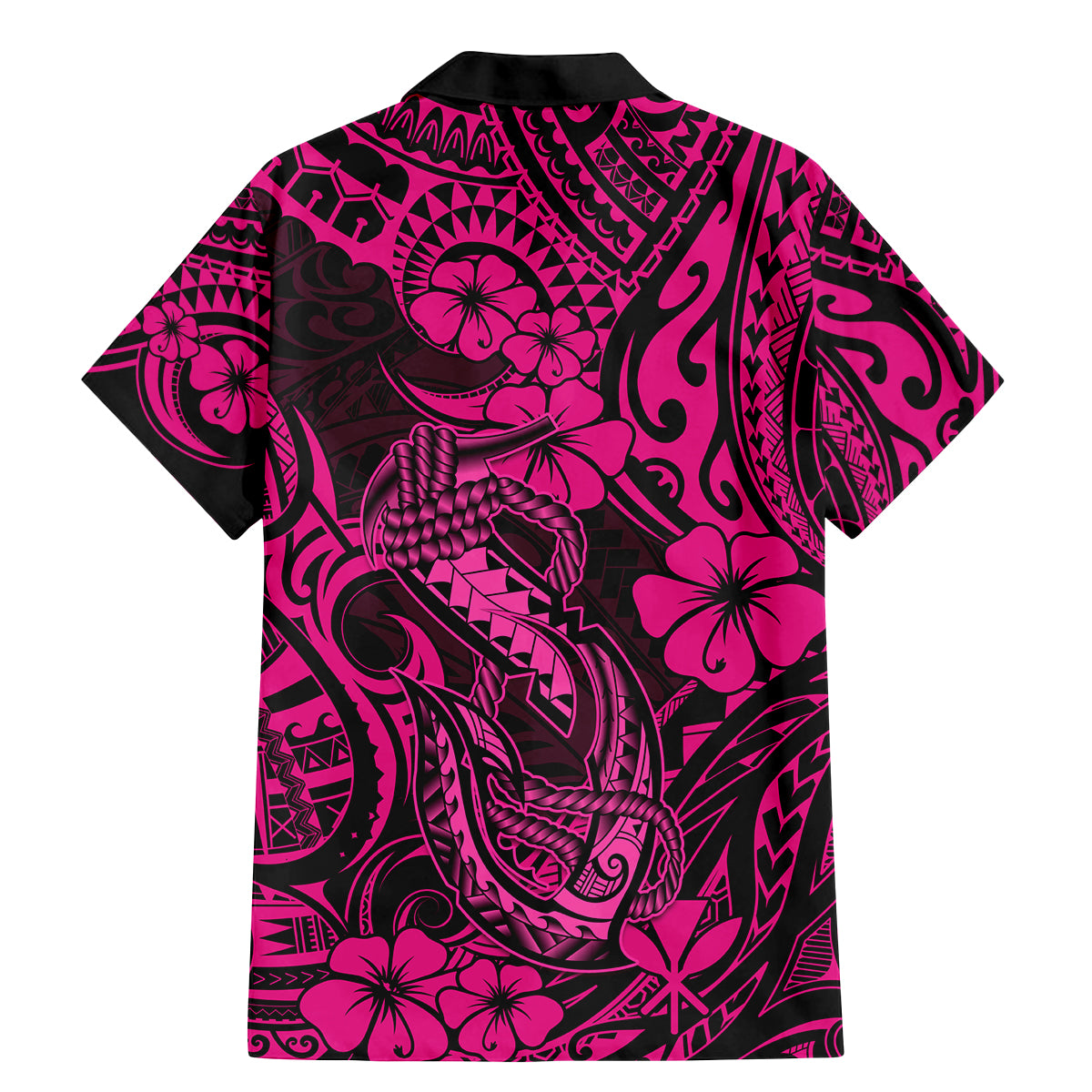 Hawaii Fish Hook Family Matching Mermaid Dress and Hawaiian Shirt Hibiscus Hawaii Tribal Tattoo Pink Version - Wonder Print Shop