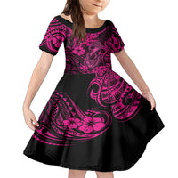Hawaii Fish Hook Family Matching Off Shoulder Maxi Dress and Hawaiian Shirt Hibiscus Hawaii Tribal Tattoo Pink Version - Wonder Print Shop