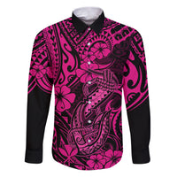 Hawaii Fish Hook Family Matching Puletasi Dress and Hawaiian Shirt Hibiscus Hawaii Tribal Tattoo Pink Version - Wonder Print Shop