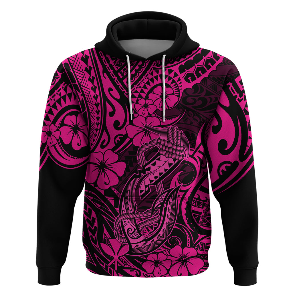 Hawaii Fish Hook Hoodie Hibiscus Hawaii Tribal Tattoo Pink Version - Wonder Print Shop